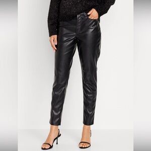 Black Faux Leather Cropped Straight Fit Pants, Size 12, Old Navy